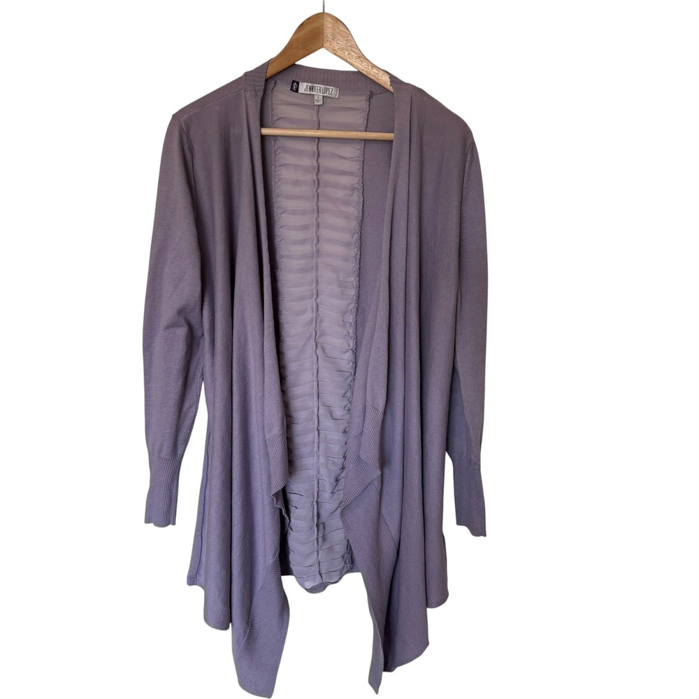 Jennifer Lopez Cardigan Women Large Purple Excellent Pleated Back Open Front